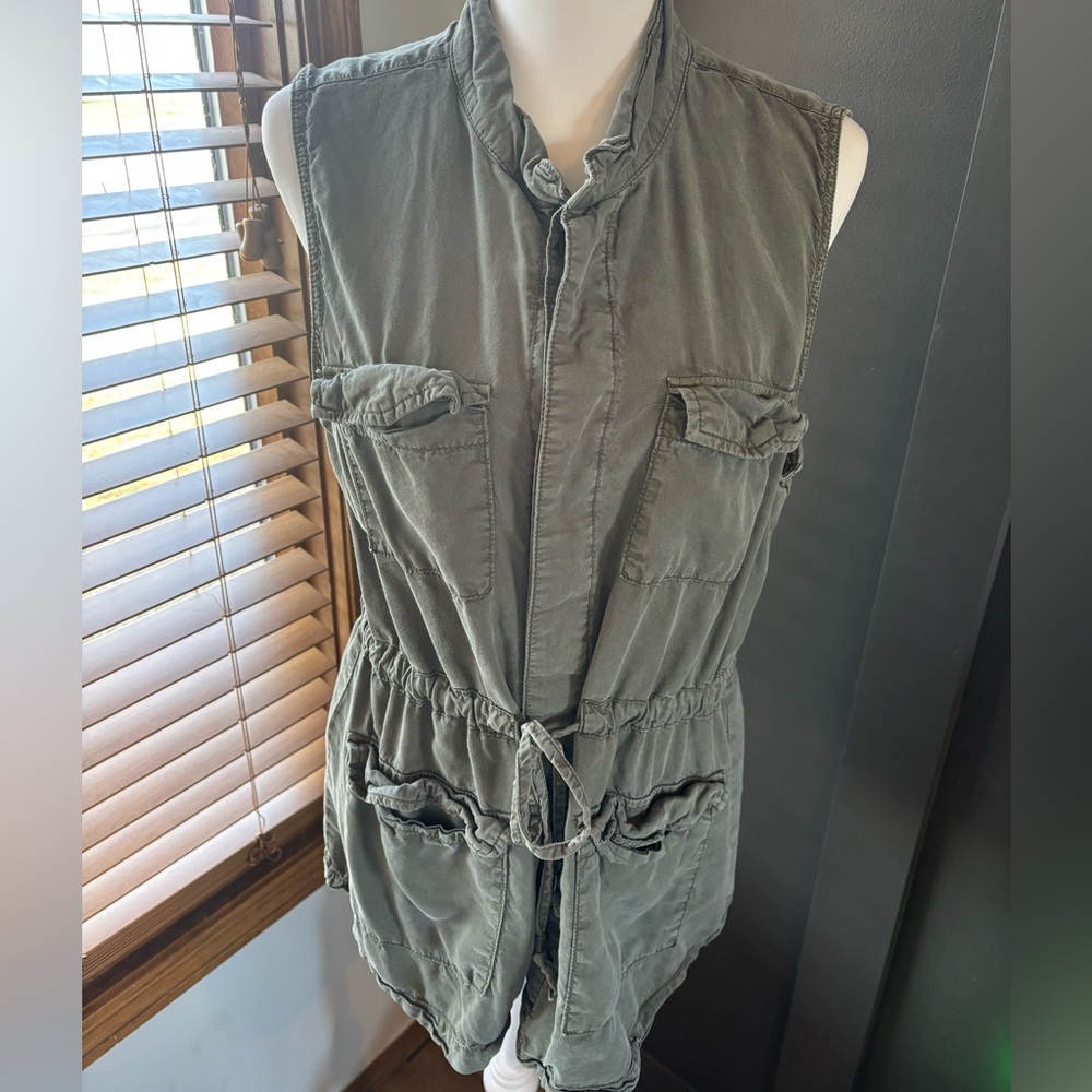A.N.A Olive Utility Safari Vest Drawstring Waist Cargo Pocket Lyocell Large